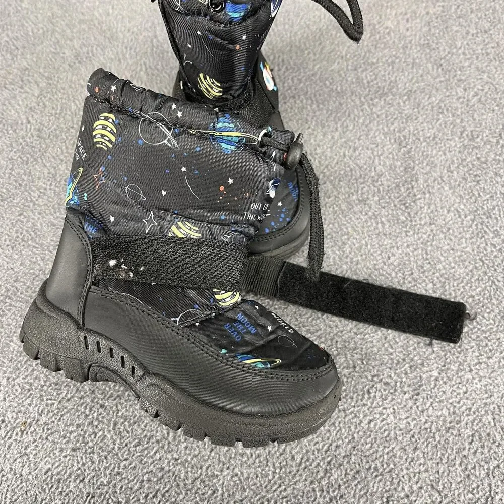 Rugged‎ Bear Boots Kids Size 6 Black Space Rocket Snow Winter Faux Fur Toddler